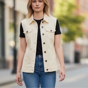 NWT ~ Talbots Women’s Sleeveless Button Up Cream Denim Vest ~ Size XL